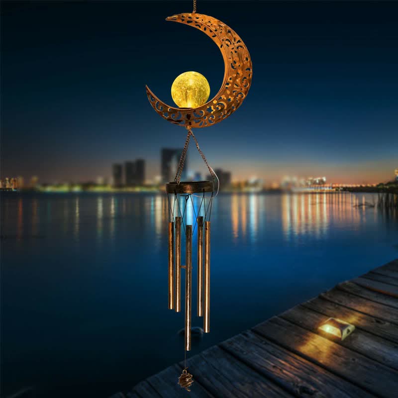 Adornos de carillón de viento solar con forma de luna o sol de Olivenorma