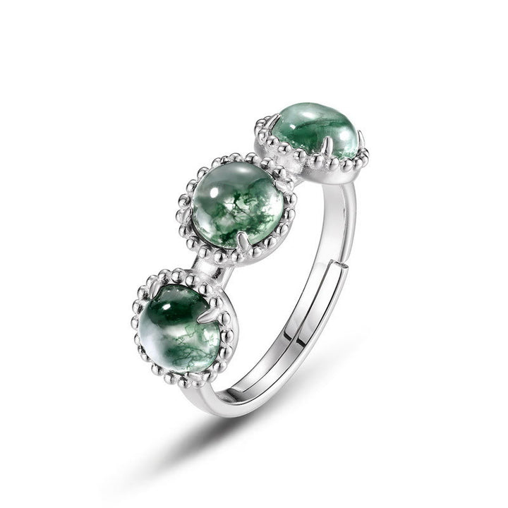 Anillo ajustable de ágata musgosa redonda de tres piezas de Olivenorma 