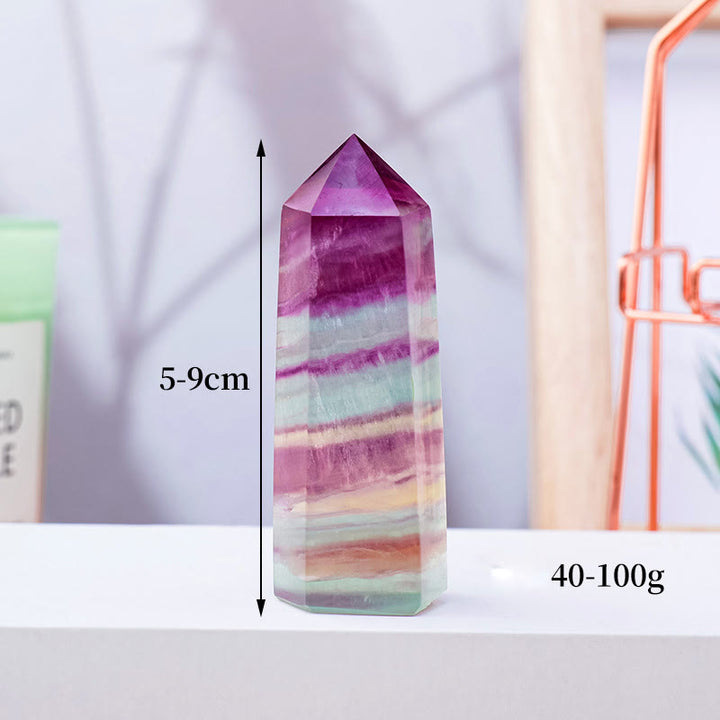 Varitas de cristal con forma de columna hexagonal de fluorita arcoíris natural de Olivenorma 