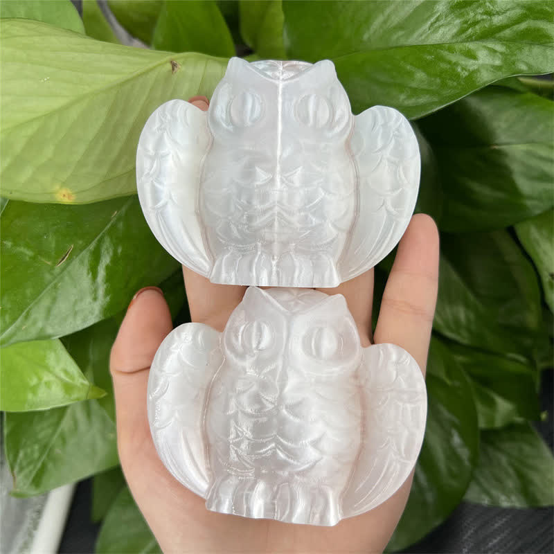 Adorno de piedra preciosa con forma de búho de cristal transparente de Olivenorma