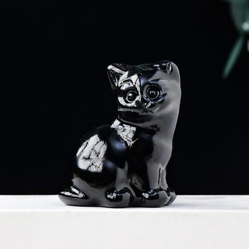 Adorno con piedra preciosa tallada en forma de gato de la suerte de cristal natural de Olivenorma