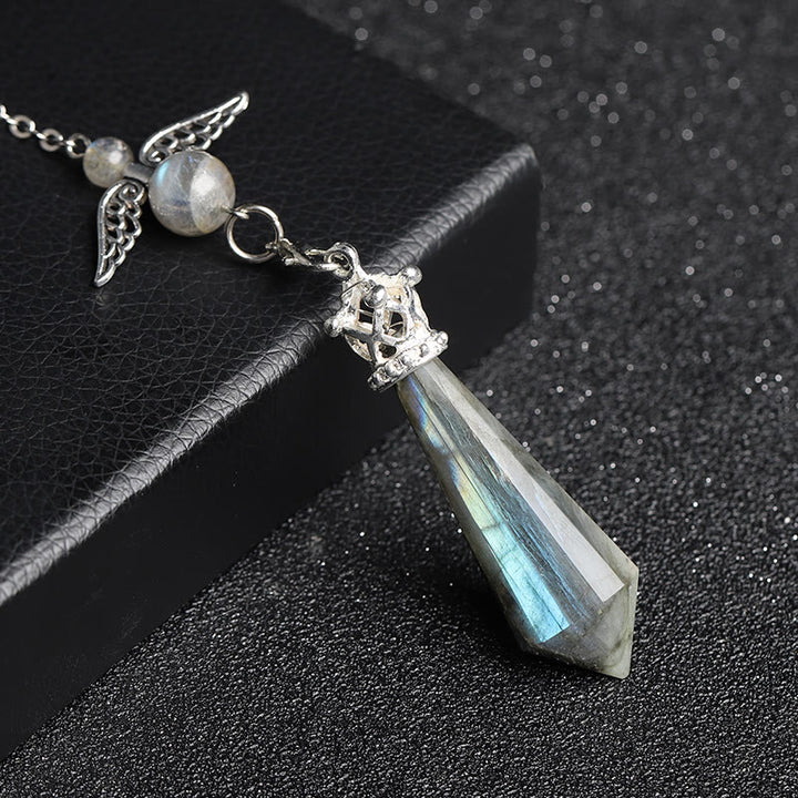Péndulo de alas de ángel de cristal de labradorita de Olivenorma