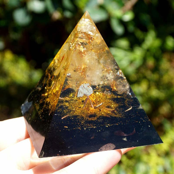 Pirámide de orgón del árbol de la vida de citrino y obsidiana de Olivenorma
