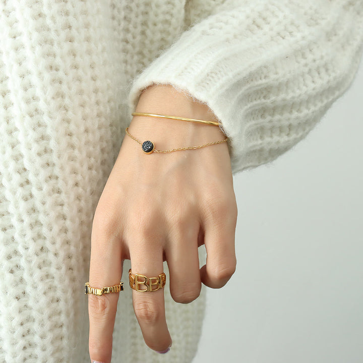 Pulsera de turmalina negra de doble capa bañada en oro de 18 k de Olivenorma