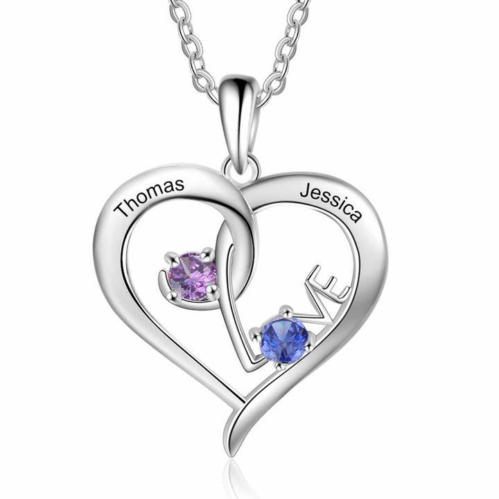 Collar personalizado con dos nombres y piedras de nacimiento de Olivenorma