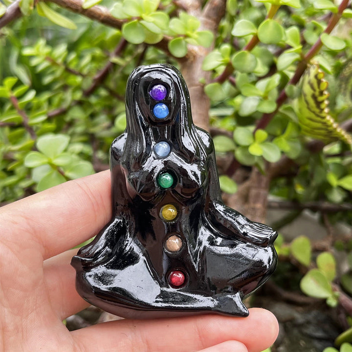 Decoración pagana con piedras preciosas de obsidiana de Olivenorma para diosas del yoga y los chakras