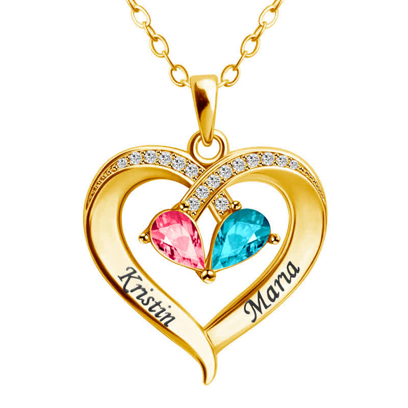 Collar con piedras de nacimiento en forma de corazón grabado y personalizado de Olivenorma - Oro - 2 Piedra natal - image 3