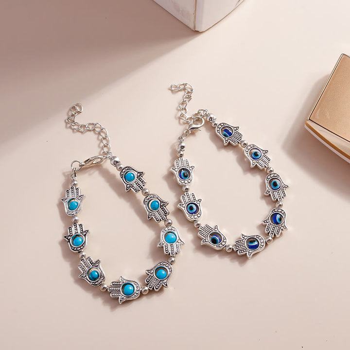 Pulsera Hamsa con ojo turco y turquesa natural de Olivenorma 