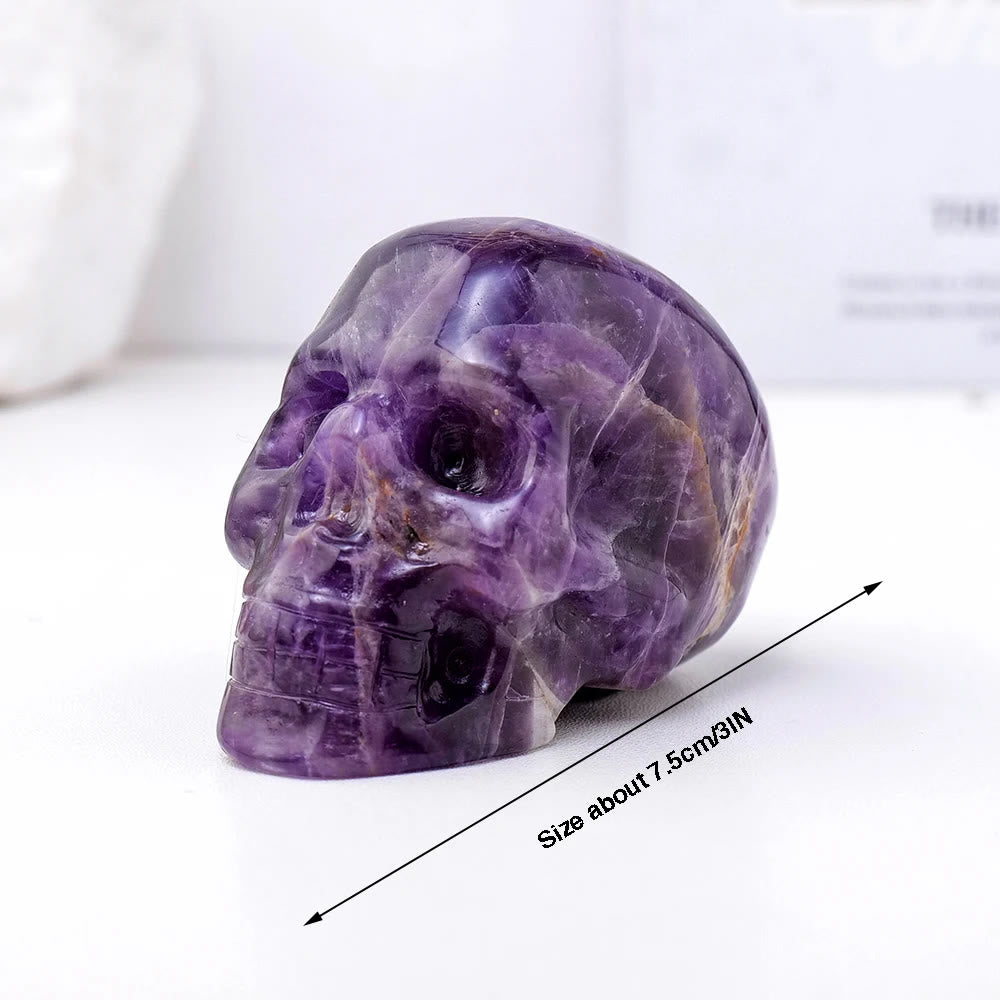 Estatua de calavera de amatista de 3 pulgadas de Olivenorma, piedra preciosa curativa decorativa 