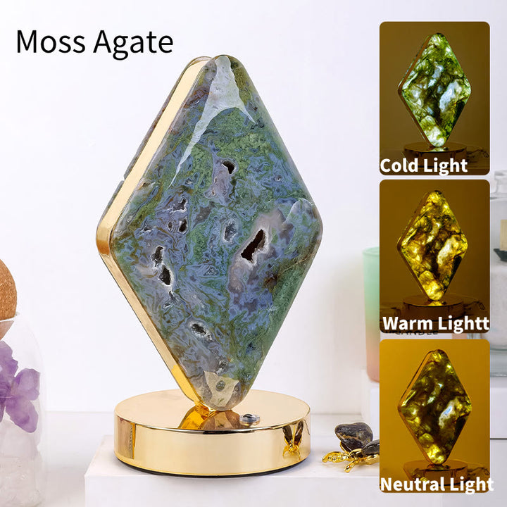 Lámpara de mesa de noche de piedra de cristal natural Olivenorma Decoración con piedras preciosas