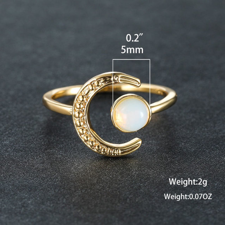 Anillo abierto con piedra lunar y accesorio Moon Sun de Olivenorma