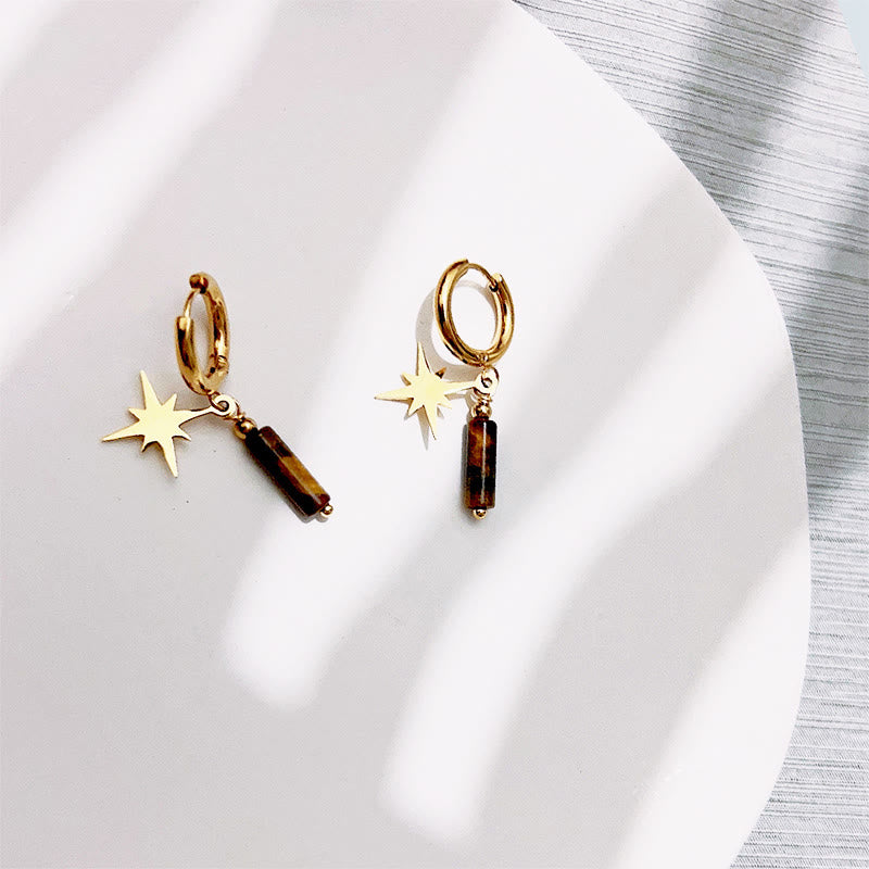 Pendientes, collar y pulsera con colgante de estrella de ojo de tigre natural de Olivenorma