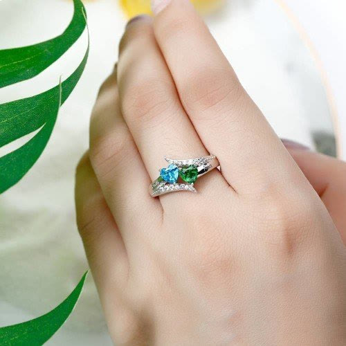 Anillo con piedra natal grabada en forma de corazón para regalo de madre e hija de Olivenorma