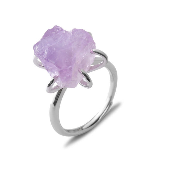 Anillo ajustable de cristal natural de seis garras de Olivenorma