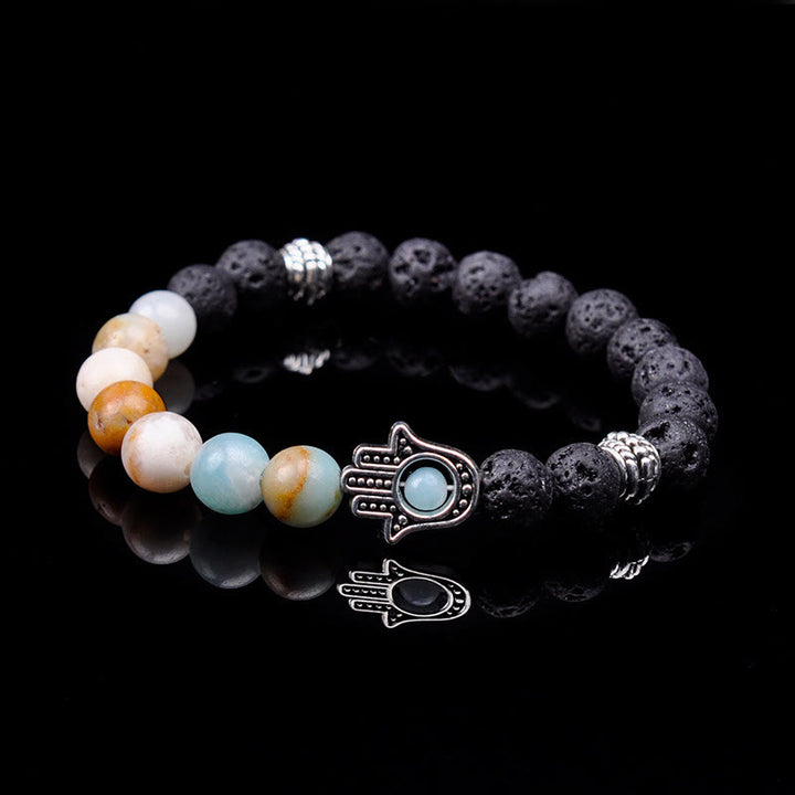 Pulsera con colgante de Hamsa y cuentas de piedra natural hecha a mano de Olivenorma