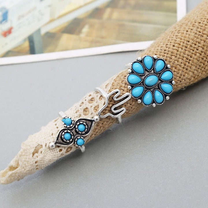 Juego de 9 anillos apilables de turquesa estilo bohemio de Olivenorma 