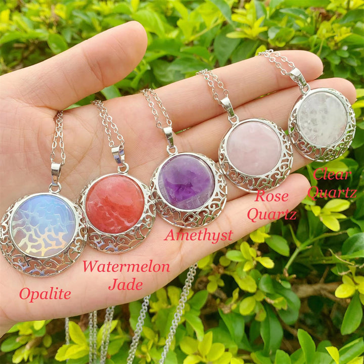Collar ajustable con piedra auténtica y cristal redondo de Olivenorma 