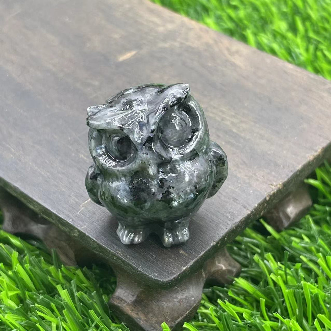 Adorno de búho de cristal natural de 3,5 cm de Olivenorma con piedras preciosas decorativas