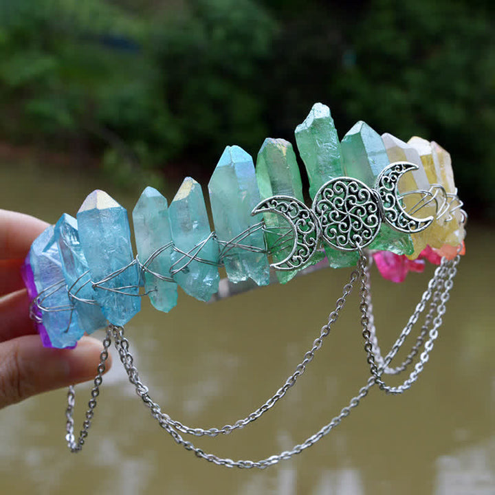 Corona de cristal natural de la diosa de la luna creciente Olivenorma
