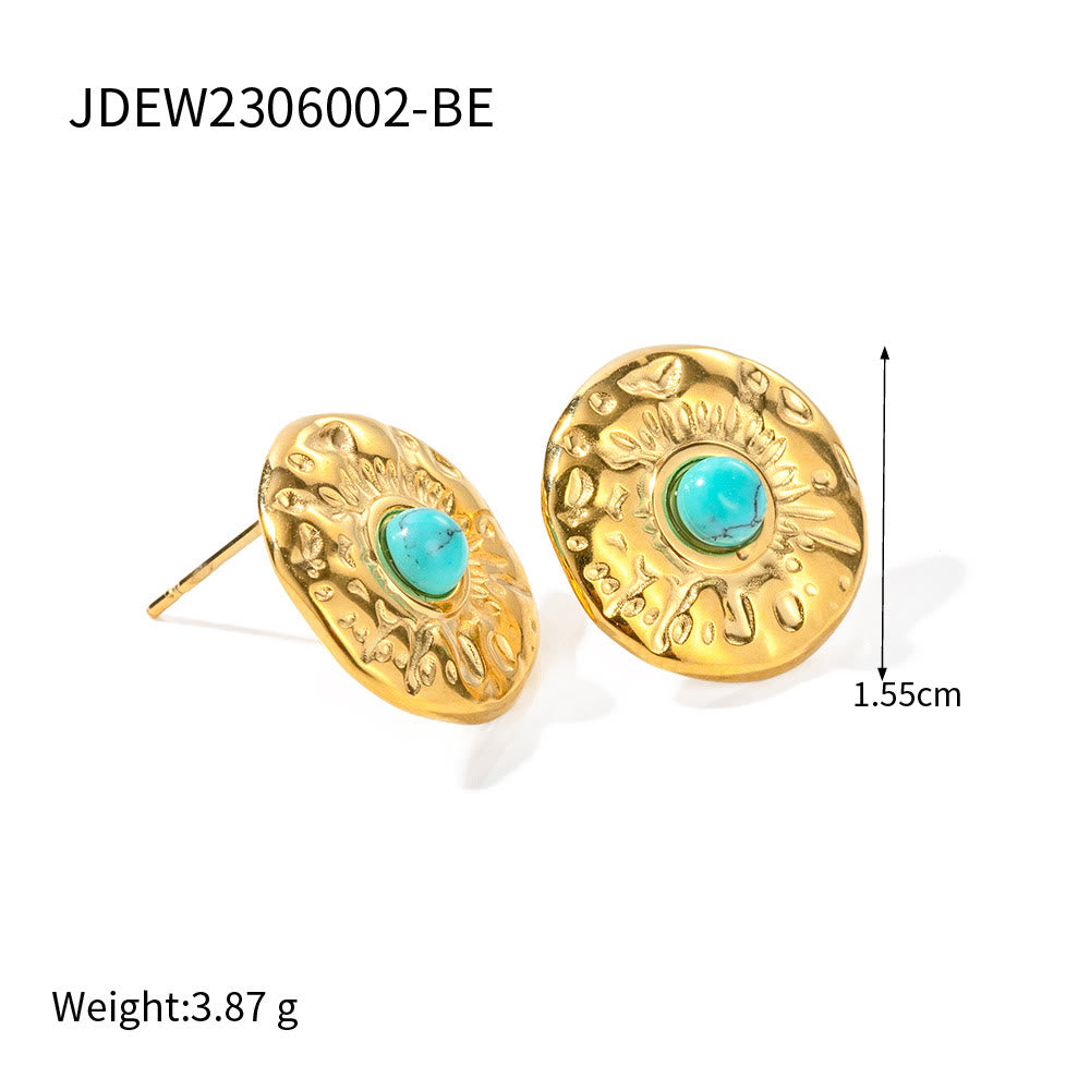 Pendientes de acero y titanio dorados con turquesa y sodalita de Olivenorma