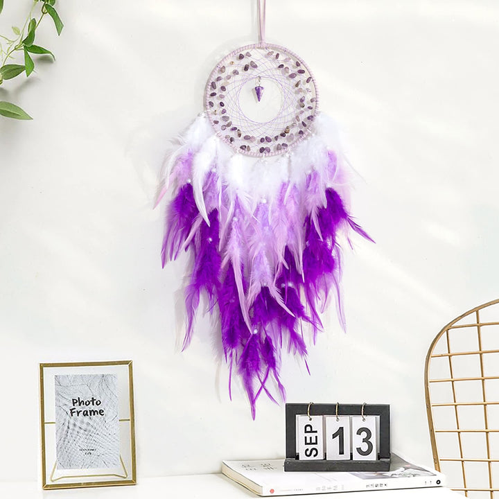 Colgante de péndulo de grava y amatista de Olivenorma Atrapasueños morado 