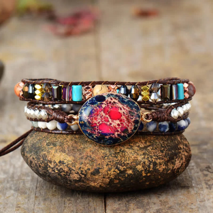 Pulsera envolvente de agalmatolita con piedra emperador rosa natural de Olivenorma