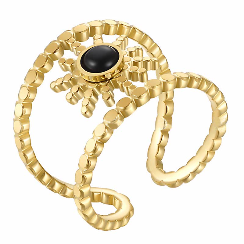 Anillo de gemas con estrella de ocho puntas y doble hilera de girasol de Olivenorma