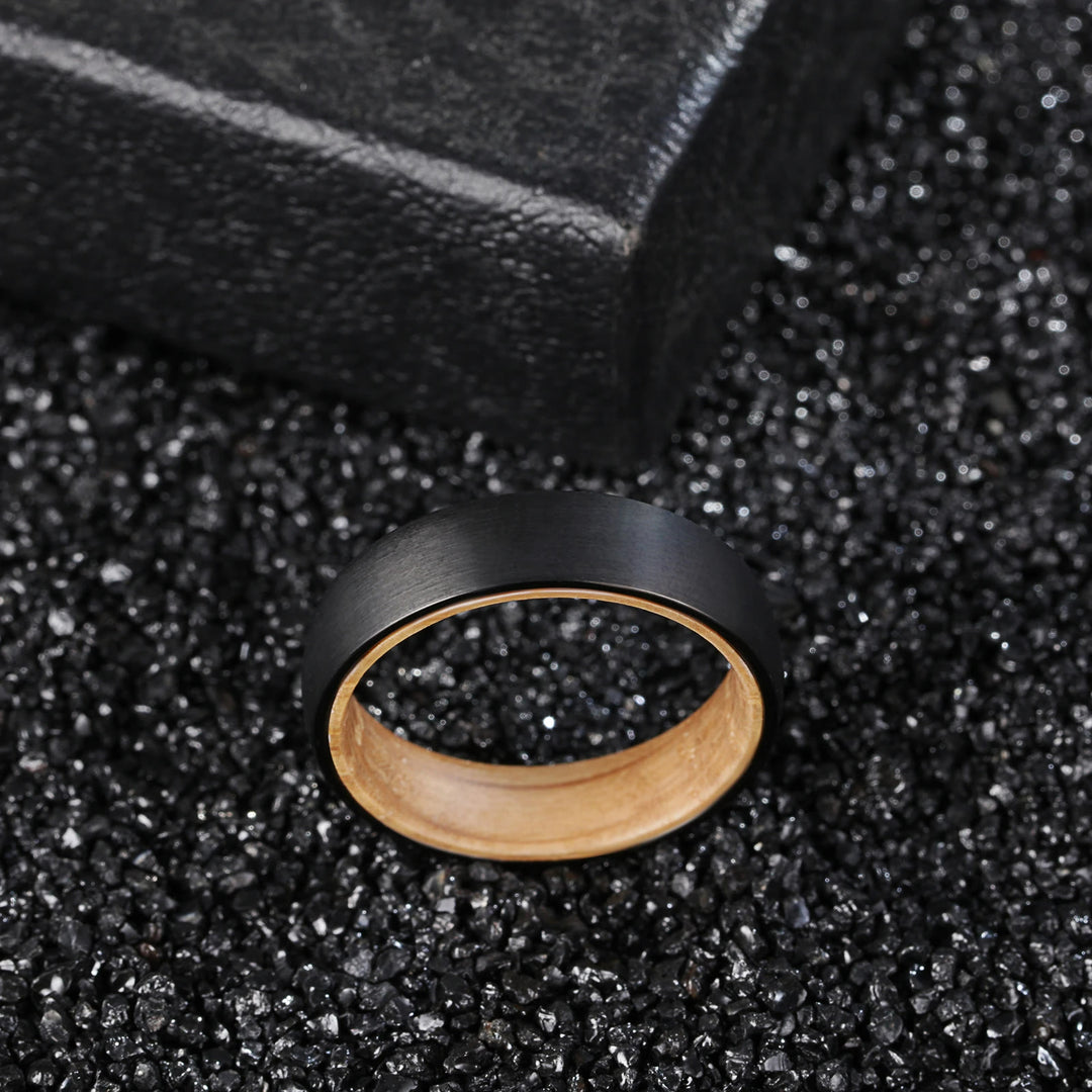 Anillo de tungsteno negro de madera de barril de whisky de 6 mm de Olivenorma