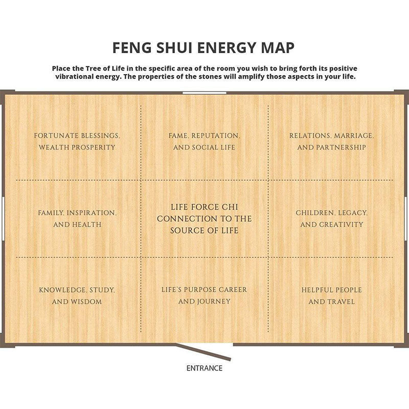Árbol Feng Shui con múltiples piedras del destino espiritual de Olivenorma