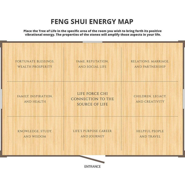 Árbol Feng Shui con múltiples piedras del destino espiritual de Olivenorma