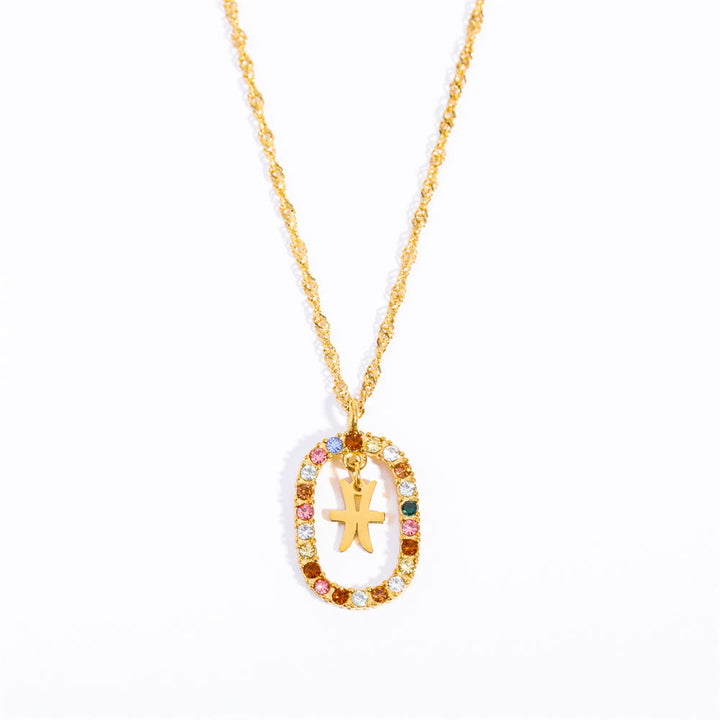 Collar con constelación del zodiaco ovalada calada con circonitas de Olivenorma 