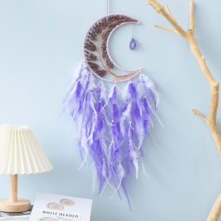 Atrapasueños de luna con árbol de la vida tejido con grava natural de Olivenorma 