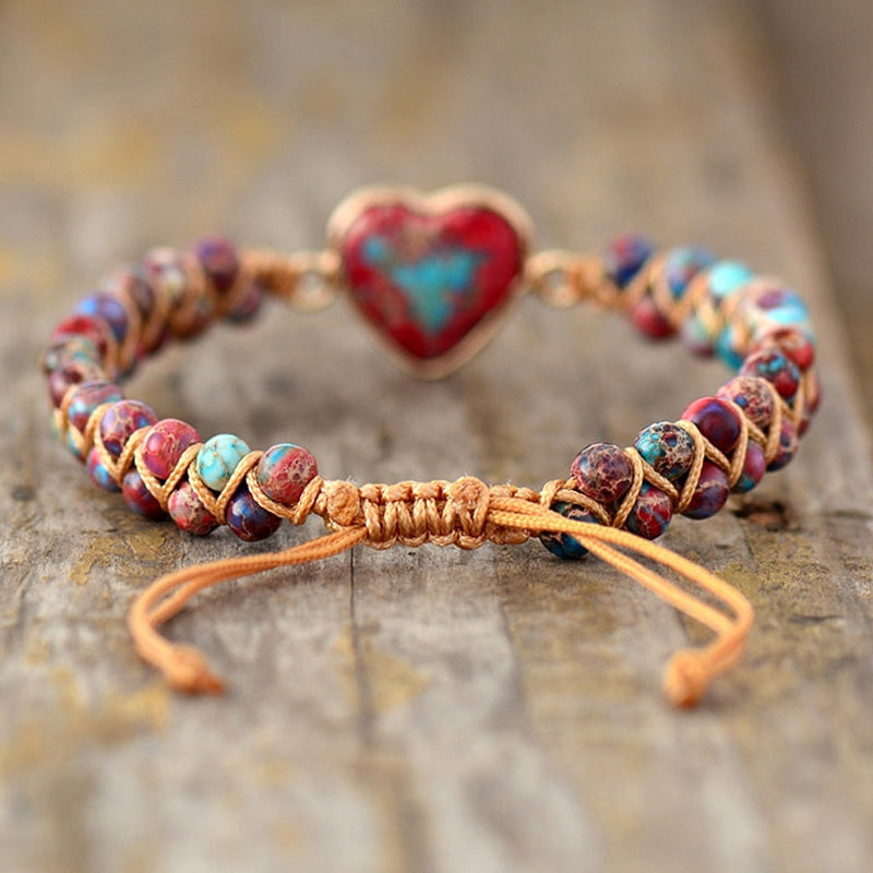 Pulsera curativa con corazón de piedra del emperador