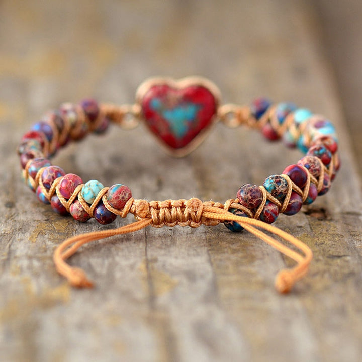 Pulsera curativa con corazón de piedra del emperador
