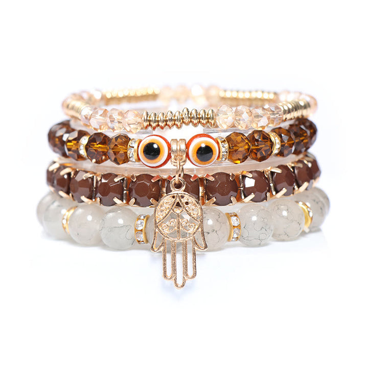 Juego de pulseras de cuentas de cuatro capas con ojo turco y hamsa de Olivenorma 