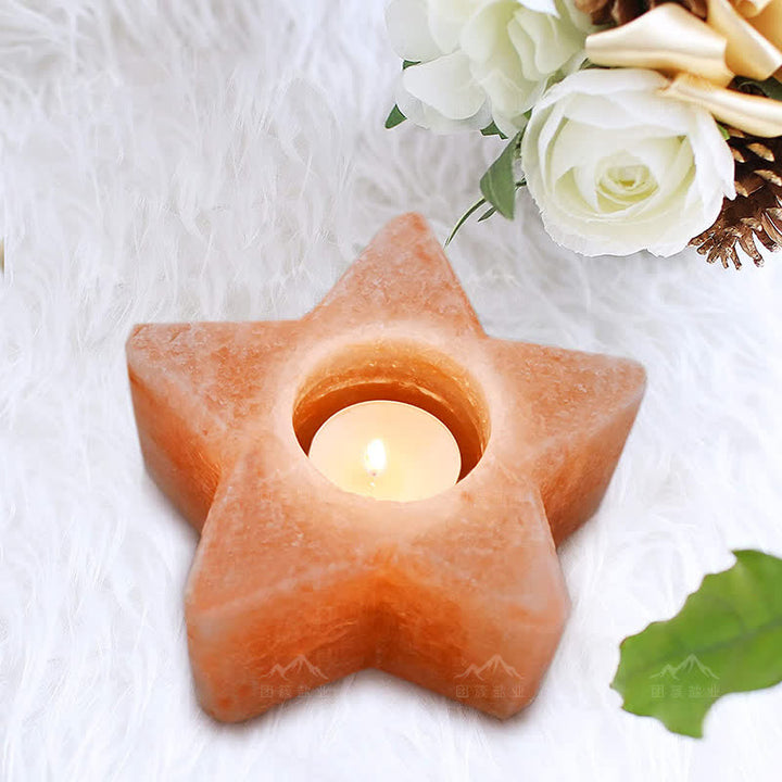Candelabro con forma de estrella de Olivenorma, lámpara de sal rosa del Himalaya