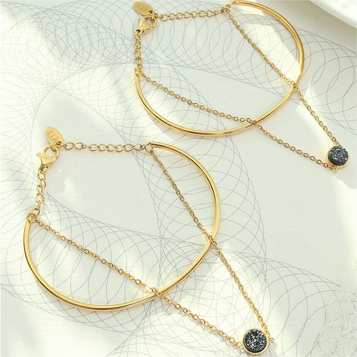 Pulsera de turmalina negra de doble capa bañada en oro de 18 k de Olivenorma