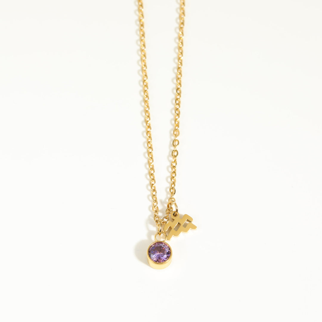 Collar de acero inoxidable con piedra natal y runa del zodíaco de Olivenorma