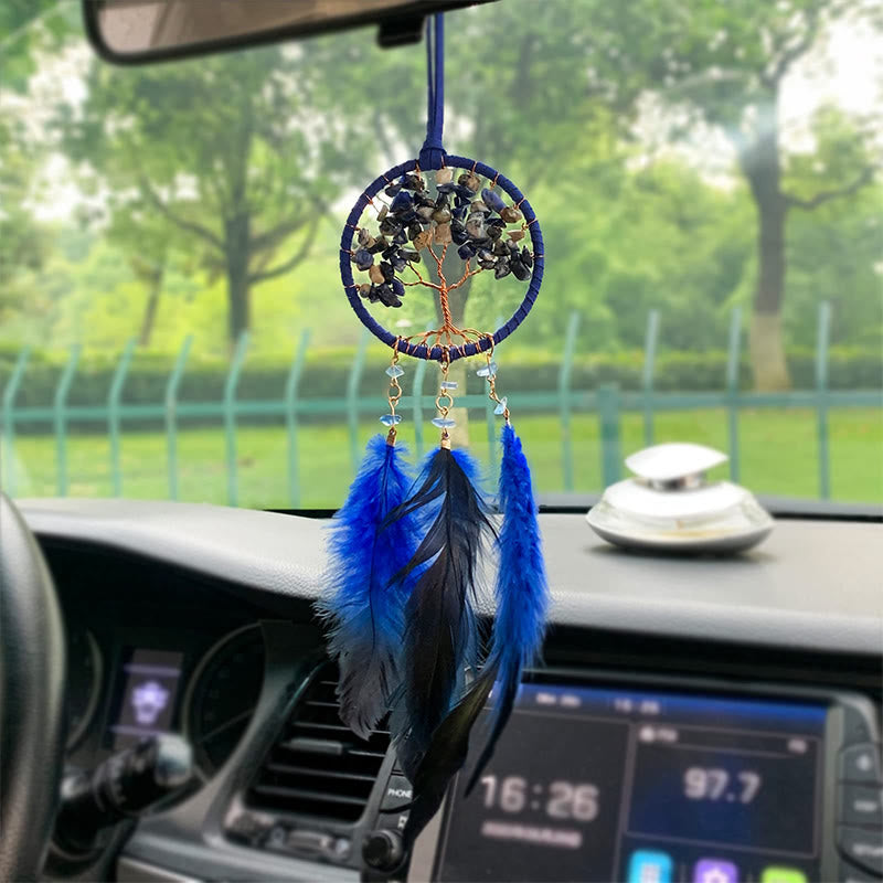 Adorno para coche con atrapasueños de plumas de cristal del árbol de la vida de Olivenorma 
