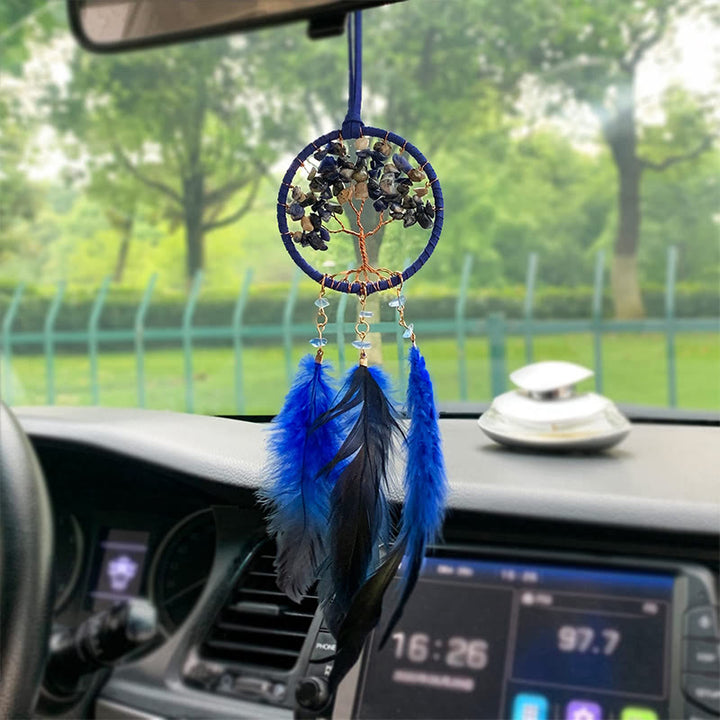 Adorno para coche con atrapasueños de plumas de cristal del árbol de la vida de Olivenorma 