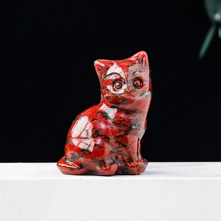 Adorno con piedra preciosa tallada en forma de gato de la suerte de cristal natural de Olivenorma