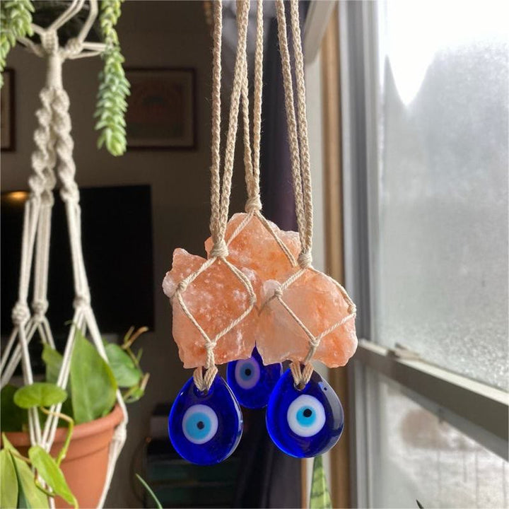 Adorno para coche con piedra de cuarzo rosa original de Olivenorma con forma de ojo malvado 