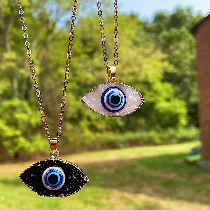 Collar de energía de ojo malvado de cuarzo transparente Olivenorma 