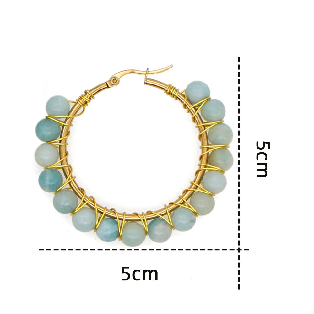 Pendientes de aro grandes con cuentas de cristal natural estilo bohemio de Olivenorma