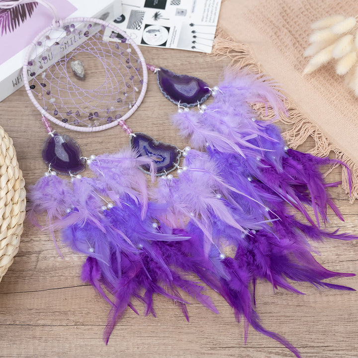 Atrapasueños de flores trenzadas de ágata morada y amatista de Olivenorma