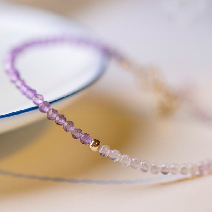 Pulsera de piedras preciosas curativas de glicina y amatista con cristales transparentes 