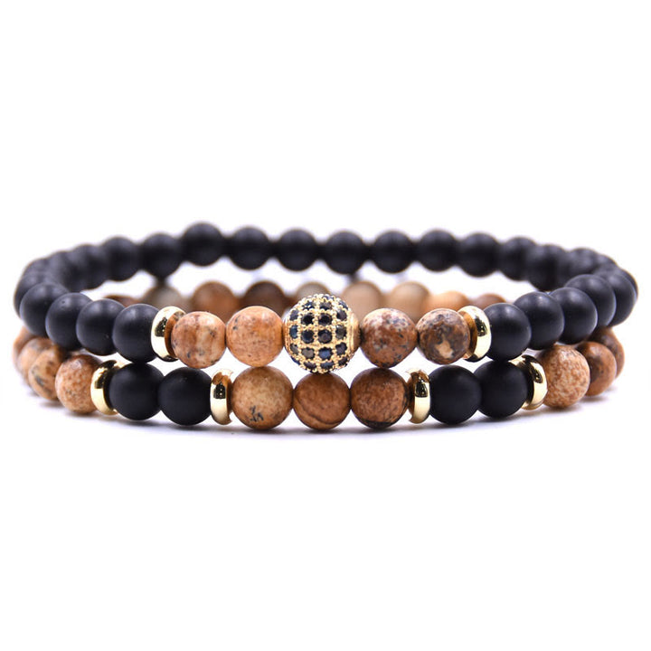 Pulsera de cuentas de cristal natural de dos capas para hombre de Olivenorma