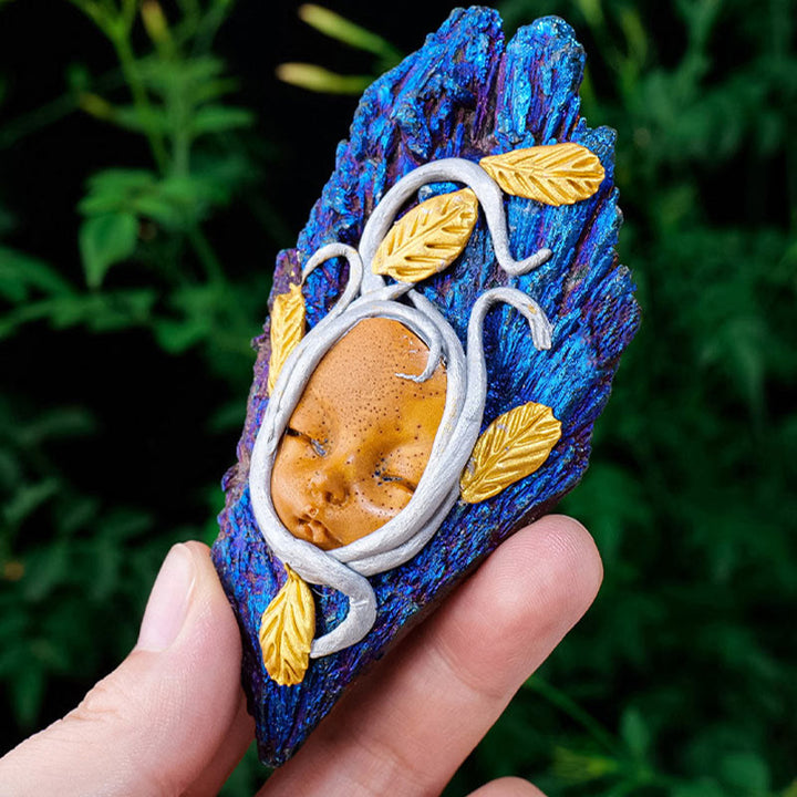 Turmalina Aura de Olivenorma, cianita, artesanías de elfos, decoración con piedras preciosas