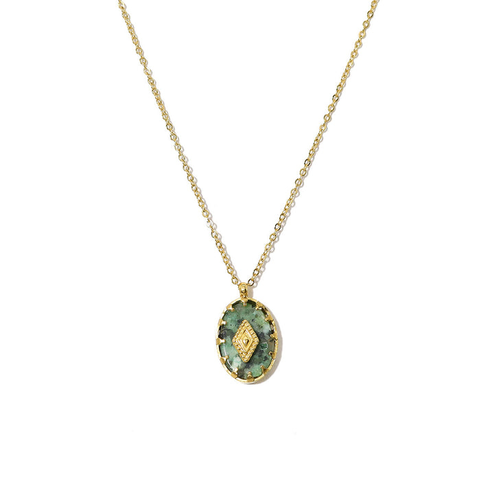 Collar con colgante ovalado de turquesa africana verde de Olivenorma 