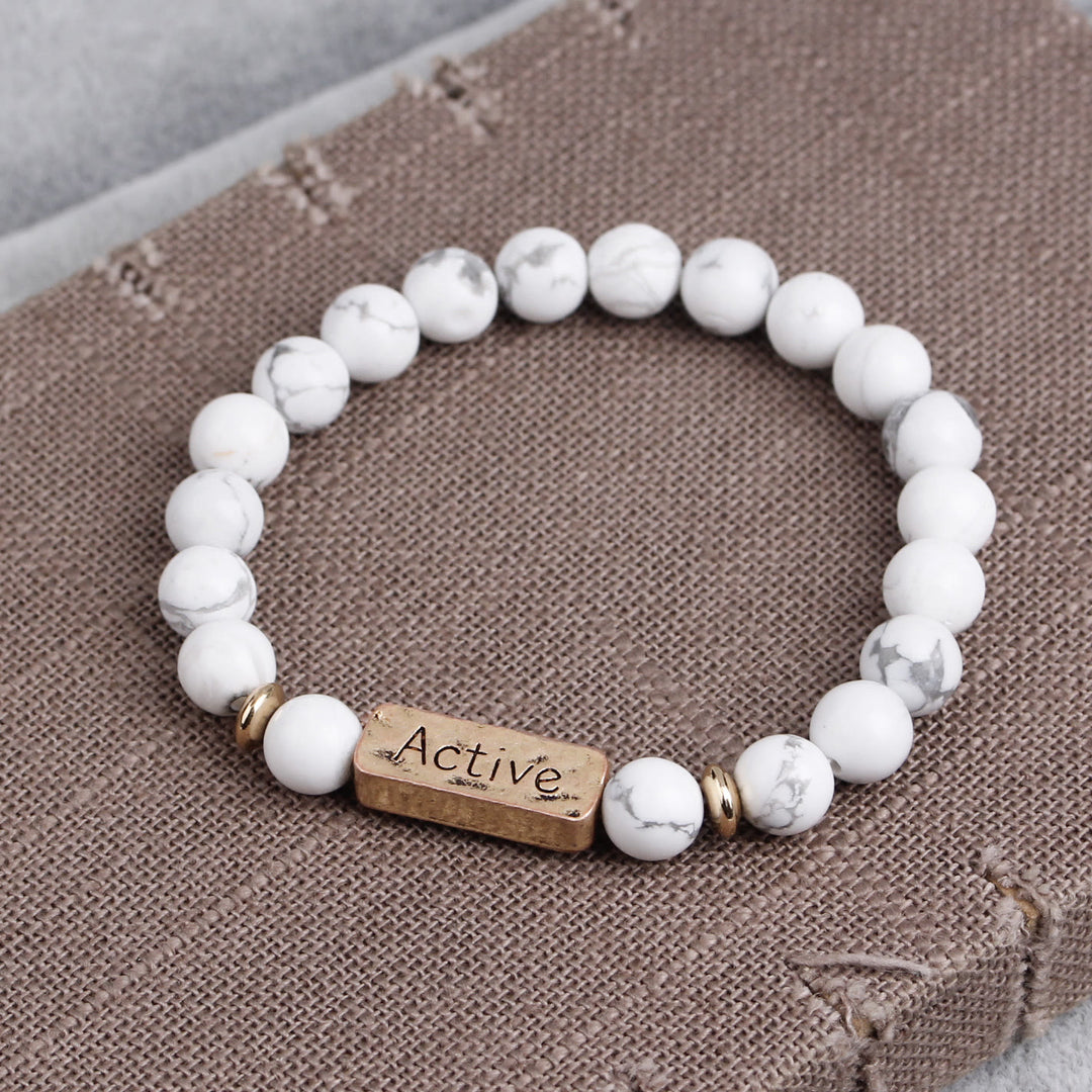 Pulsera con grabado de fe activa con piedras preciosas naturales de Olivenorma